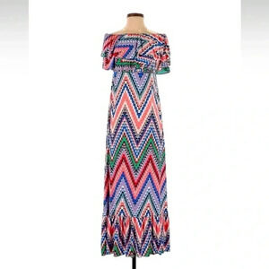 T-Bags Los Angeles Off The Shoulders Chevron Dress Midi Maxi Ruffle Size Small S